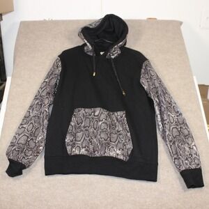 Decibel Womens Black Metallic Snakeskin Print Fleece Hoodie Sweatshirt Size M